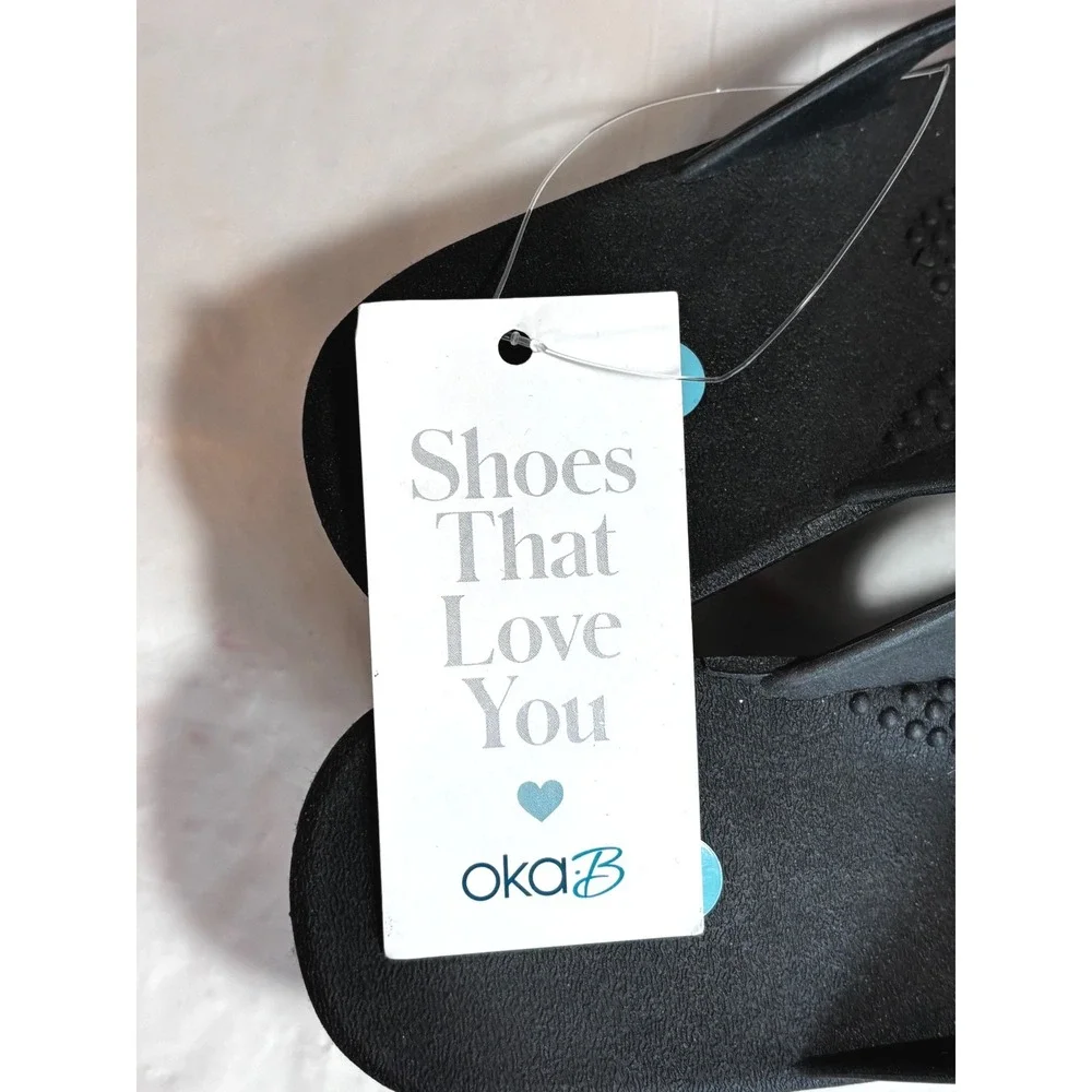 Oka-B Womens Black Floral Rhinestone Wedge Flip Flop Sandals NWT Size S 5.5-6.5